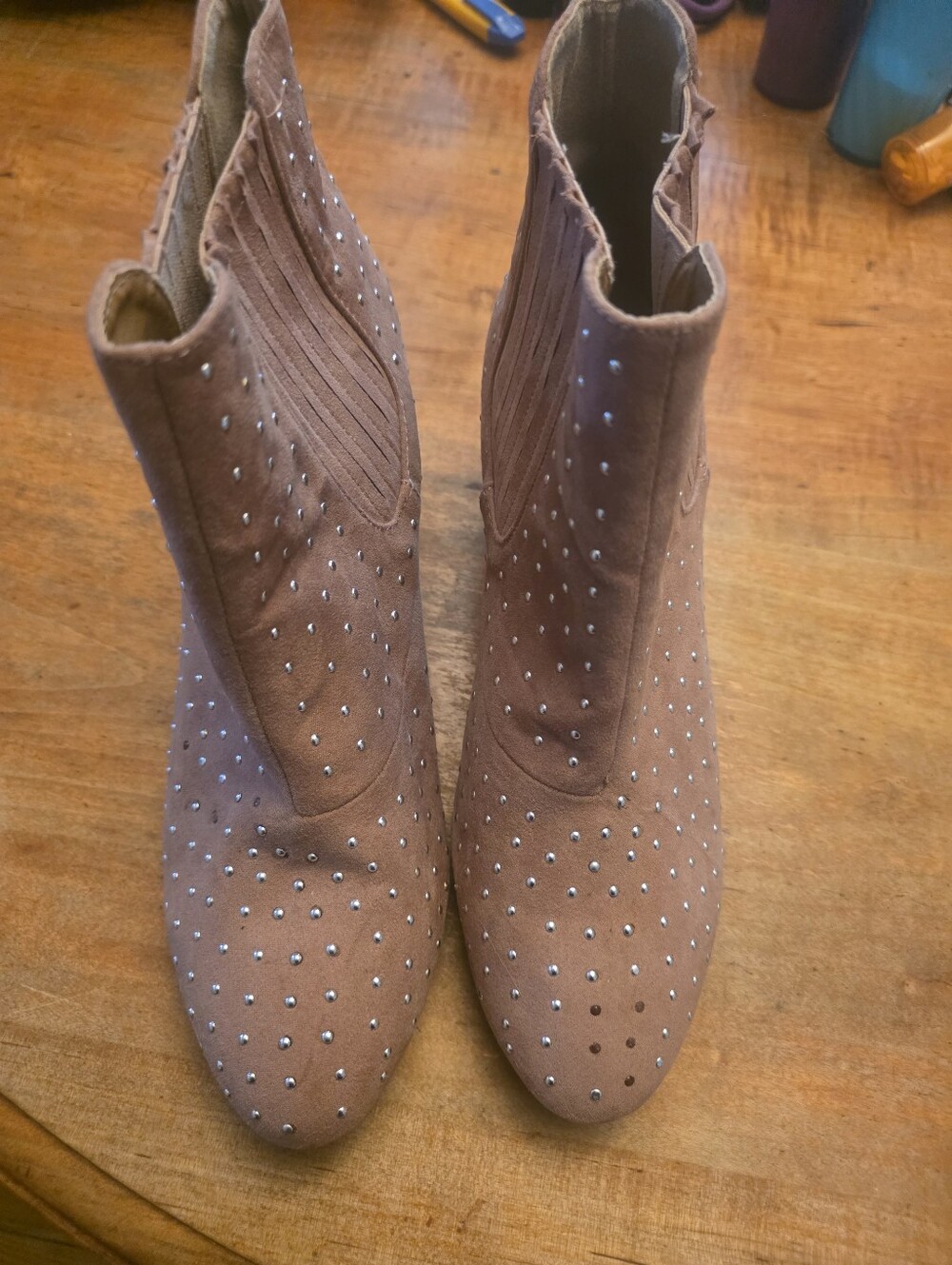 Studded Suede Ankle Boots - Women's Taupe